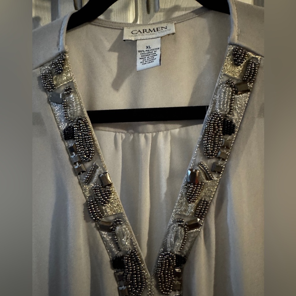 Light Gray XL Carmen Embellished Sleeveless Blouse